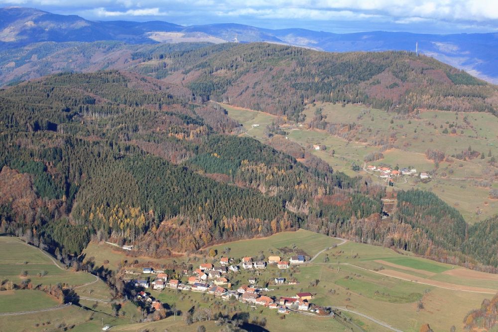 Aerial photograph Zell im Wiesental - Mountainous landscape at the district Adelsberg in Zell im Wiesental in the Black Forest in the state Baden-Wurttemberg, Germany