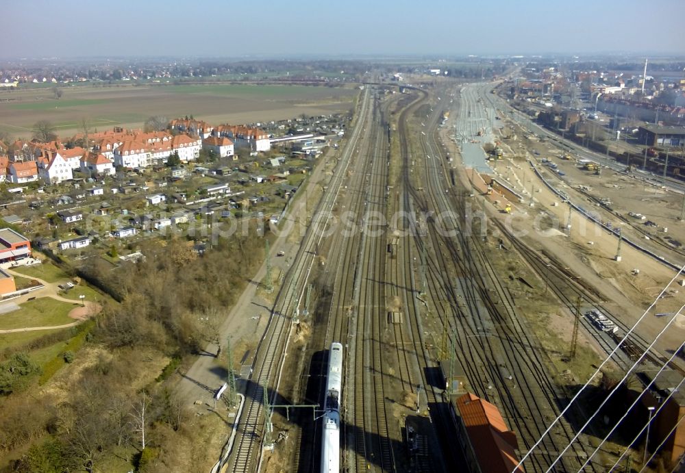 Halle (Saale) from the bird's eye view: View of Berlin Bridge in Halle (Saale) in Saxony-Anhalt