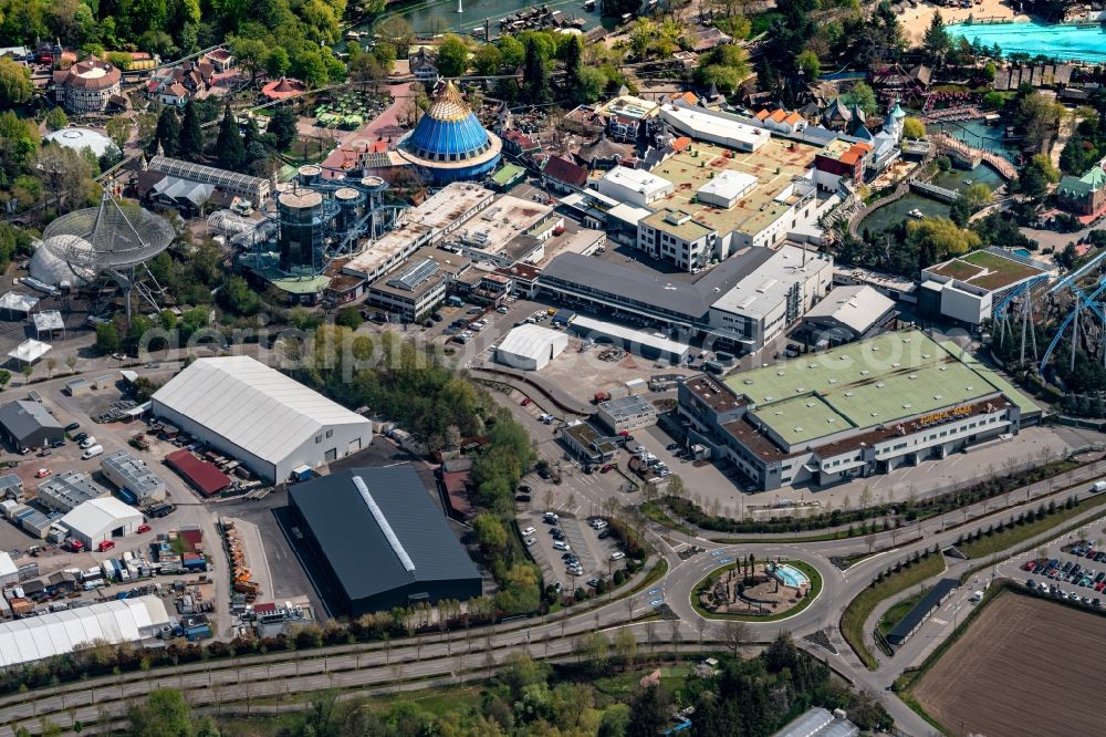 Aerial photograph Rust - The amusement park and family park in Rust in Baden-Wuerttemberg with roller coasters and many attractions