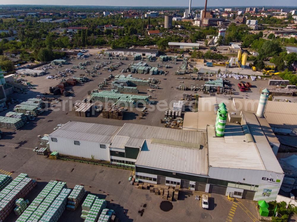 Dessau from the bird's eye view: Mixed concrete and building materials factory of EHL on street Industriestrasse in Dessau in the state Saxony-Anhalt, Germany