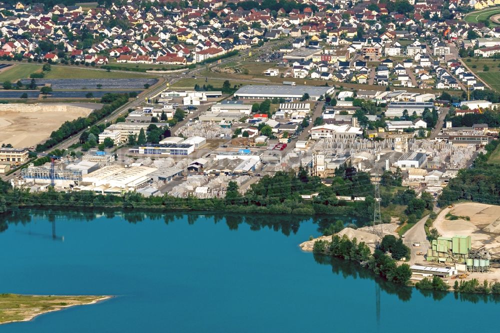 Aerial photograph Iffezheim - Mixed concrete and building materials factory of Kronimus AG on Josef-Herrmann-Strasse in Iffezheim in the state Baden-Wurttemberg, Germany