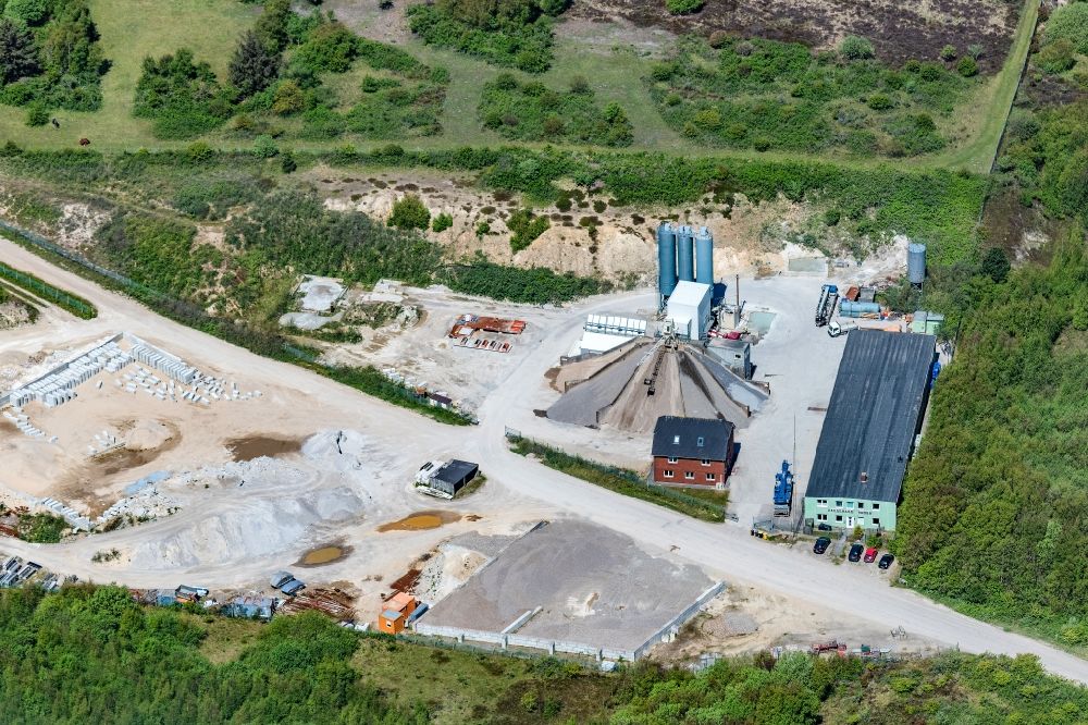 Munckmarsch from above - Mixed concrete and building materials factory of Maron Beton GmbH in Munckmarsch at the island Sylt in the state Schleswig-Holstein, Germany
