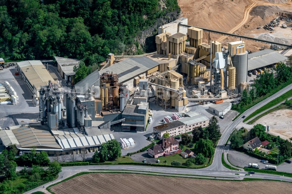 Merdingen from above - Mixed concrete and building materials factory of at the quarry in Merdingen in the state Baden-Wuerttemberg, Germany