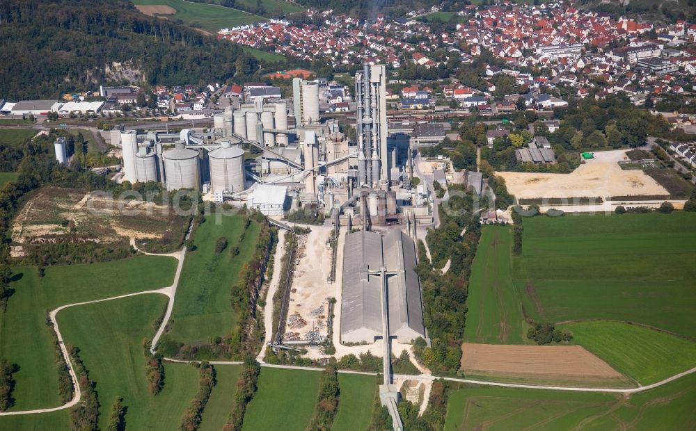Aerial photograph Schelklingen - Mixed concrete and building materials factory of of Heidelberg Cement AG in Schelklingen in the state Baden-Wuerttemberg, Germany