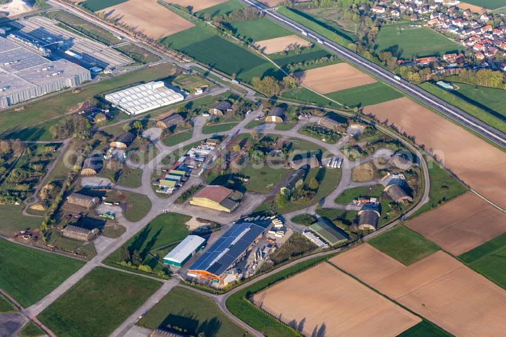 Lahr/Schwarzwald from above - Concrete shelters and former airfield hangars with arch cover in today's commercial area in Lahr / Black Forest in the state Baden-Wuerttemberg, Germany