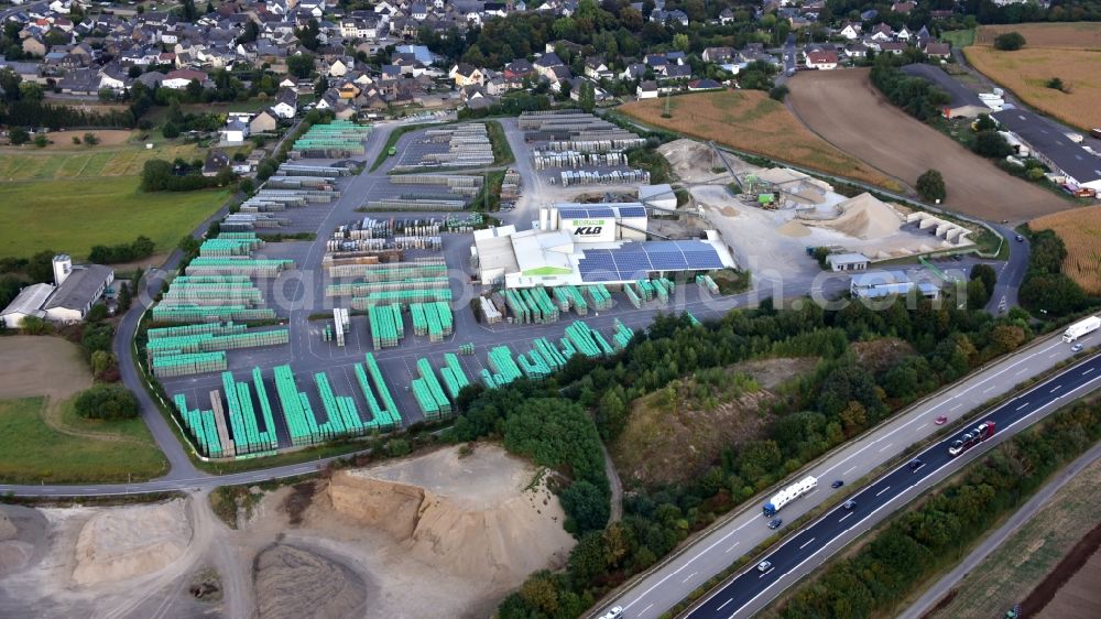Saffig from above - Company premises of Delfing Baustoffwerk GmbH &. Co KG in Saffig in the state Rhineland-Palatinate, Germany
