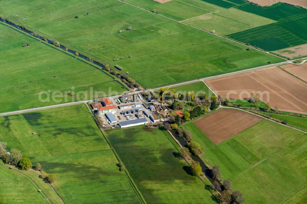 Aerial image Rheinhausen - Site of the depot of the of Energieversorger Netze BW GmbH in Rheinhausen in the state Baden-Wurttemberg, Germany