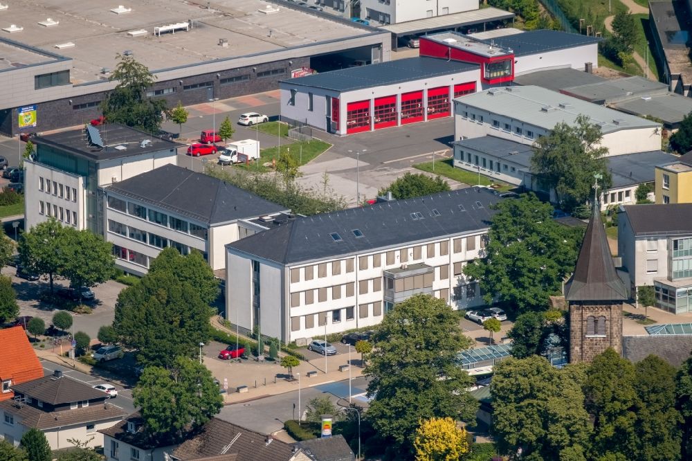 Aerial photograph Sprockhövel - Grounds of the fire depot on Rathausplatz in the district Hasslinghausen in Sprockhoevel in the state North Rhine-Westphalia, Germany