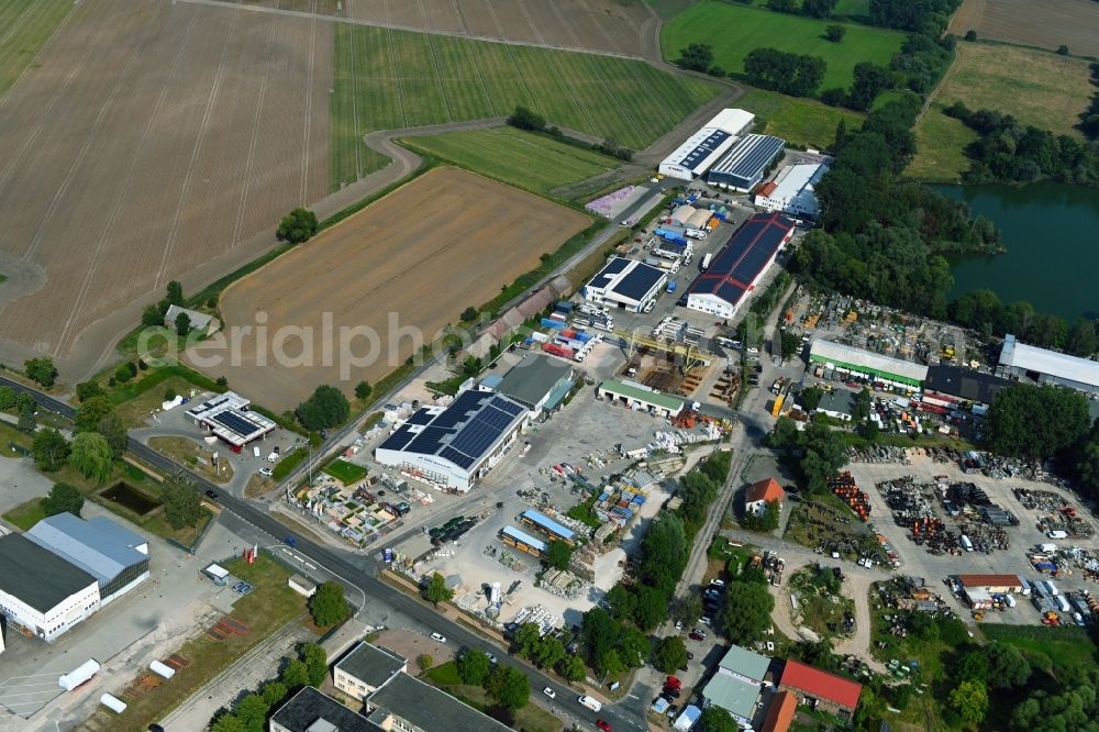 Mittenwalde from the bird's eye view: Depot with the headquarters of GAAC Commerz GmbH in the commercial area Mittenwalde in Brandenburg