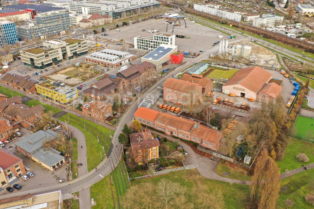 Karlsruhe from above - Site of the depot of the of Stadtwerke Am Schlachthof in the district Oststadt in Karlsruhe in the state Baden-Wurttemberg, Germany