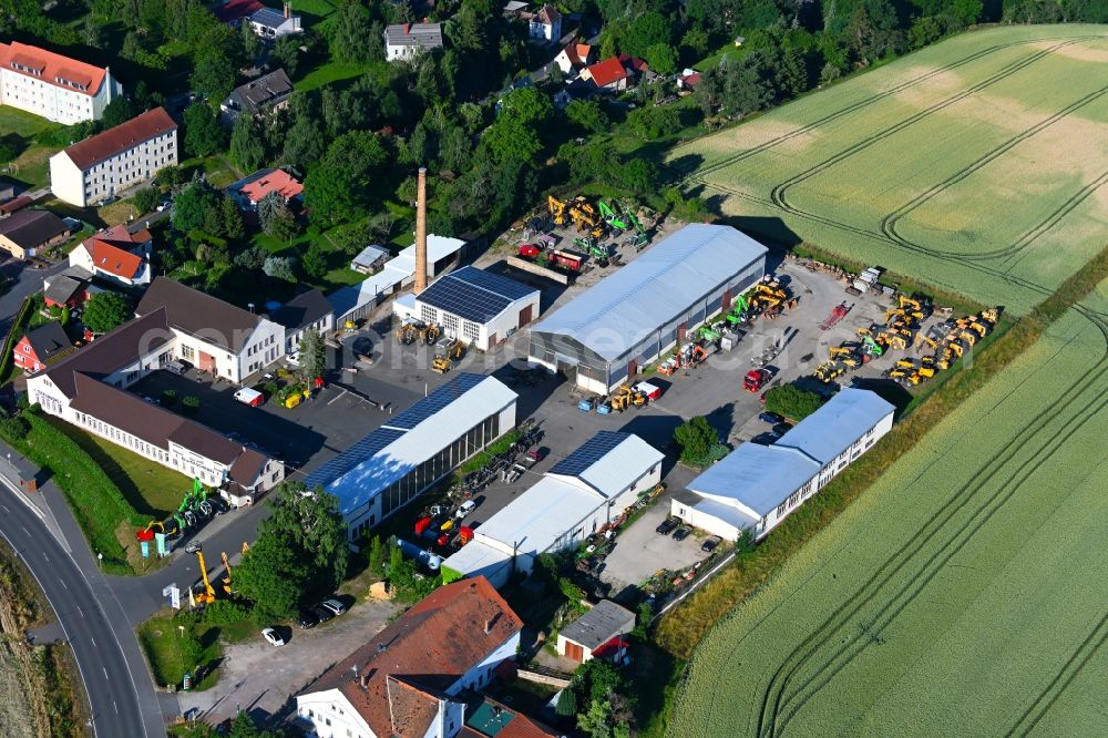 Aerial image Leisnig - Site of the depot of the of Tecklenborg Baumaschinen GmbH on street Leisniger Strasse in Leisnig in the state Saxony, Germany