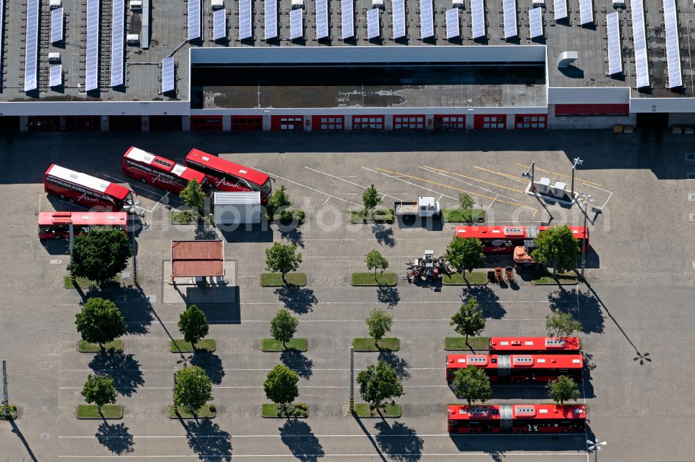 Aerial photograph Freiburg im Breisgau - Parking space for buses on the depot of Freiburger Verkehrs AG in Freiburg im Breisgau in the state Baden-Wuerttemberg, Germany