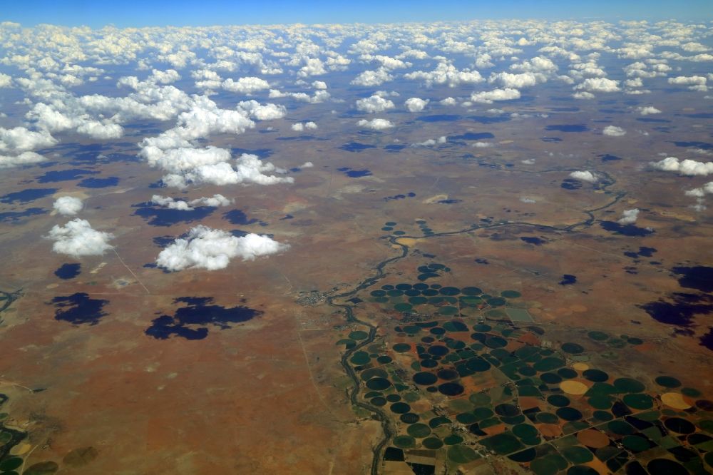 Jacobsdal from above - Agricultural landscape at the Riet river ( Rietrivier ) in Jakobsdal in Free State, South Africa