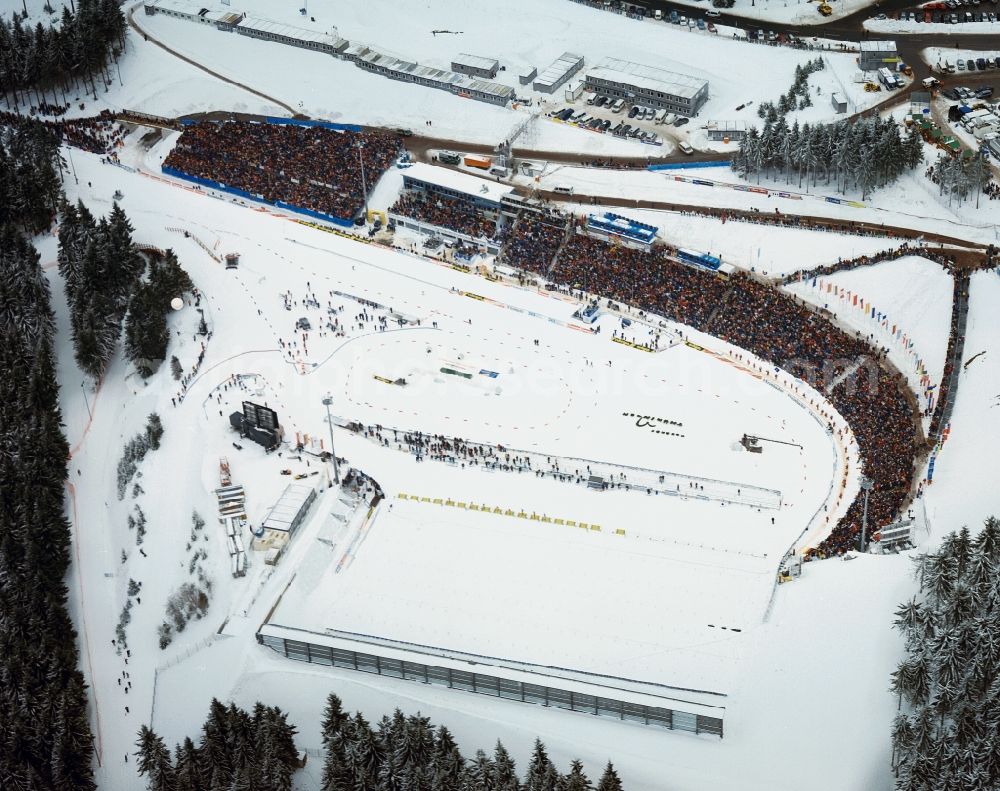 Oberhof from above - View of the snow-covered terrain of the Biathlon World Championships in Oberhof Thuringia