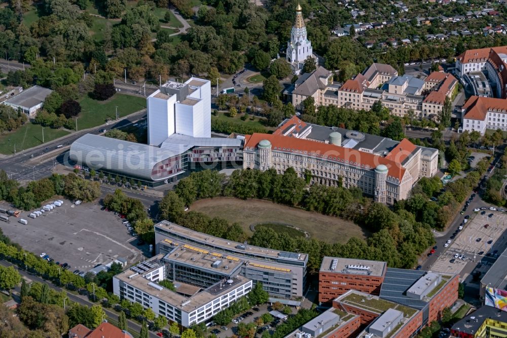 Leipzig from above - Library Building of Deutsche Nationalbibliothek on the Philipp-Rosenthal-Strasse in the district Zentrum-Suedost in Leipzig in the state Saxony, Germany
