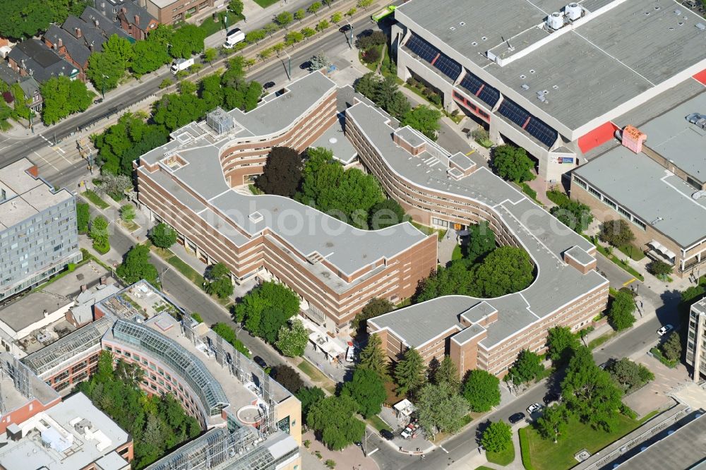 Aerial photograph Toronto - Library Building of Ivey Library and of Hotel University of Toronto New College Residences on Willcocks Street in Toronto in Ontario, Canada
