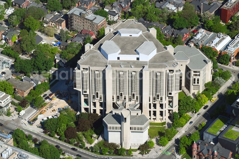 Aerial image Toronto - Library Building of John P. Robarts Research Library on St George Street in Toronto in Ontario, Canada