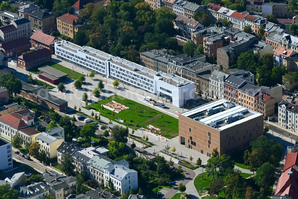 Aerial photograph Halle (Saale) - Library building of the university and state library branch Steintorcampus on Emil-Abderhalden-Strasse in Halle (Saale) in the state Saxony-Anhalt, Germany