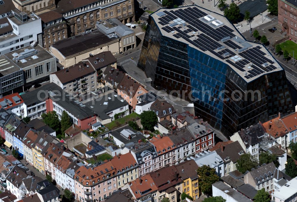Aerial image Freiburg im Breisgau - Glass facade of the library building of the university Freiburg together with the Theater Freiburg ( Freiburg City Theater ) in Freiburg im Breisgau in the state Baden-Wurttemberg, Germany