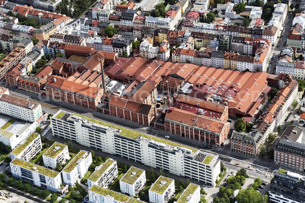 Aerial image München - Buildings and production halls on the premises of the brewery Augustiner-Braeu Wagner KG and Westendstrasse in the district Schwanthalerhoehe in Munich in the state Bavaria, Germany