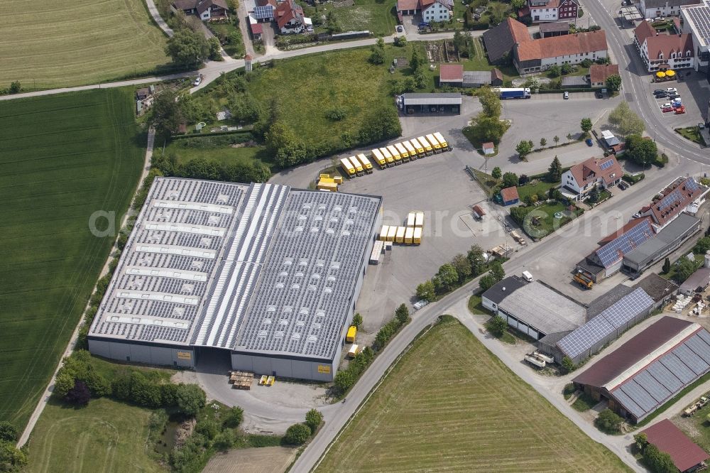 Ustersbach from above - Building and production halls on the premises of the brewery Brauerei Ustersbach Adolf Schmid KG in the district Baschenegg in Ustersbach in the state Bavaria, Germany