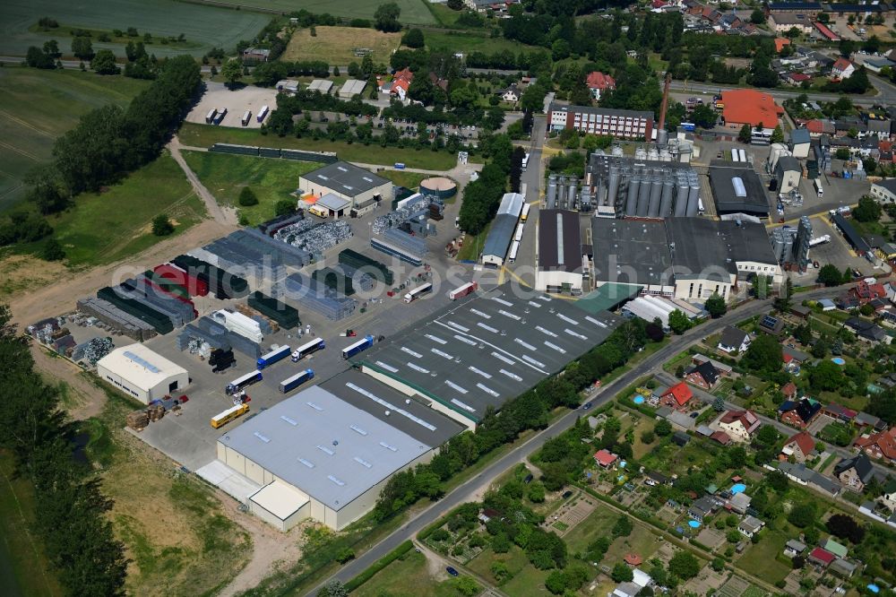 Lübz from above - Building and production halls on the premises of the brewery Mecklenburgische Brauerei Luebz GmbH on Eisenbeissstrasse in Luebz in the state Mecklenburg - Western Pomerania, Germany