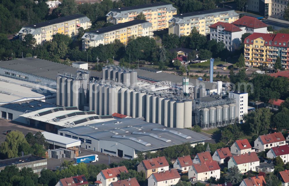 Aerial image Gotha - Building and production halls on the premises of the brewery Paulaner Brauerei on street Dirk-Kollmar-Strasse in Gotha in the state Thuringia, Germany