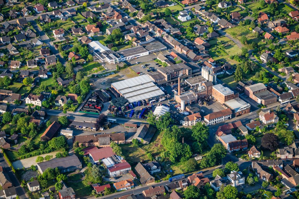 Wittingen from above - Building and production halls on the premises of the brewery Privatbrauerei Wittingen Gmbh on street Bromer Strasse in Wittingen in the state Lower Saxony, Germany