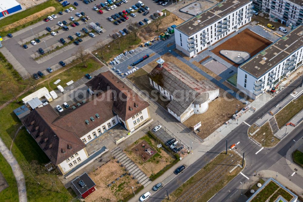 Aerial image Karlsruhe - Building and production halls on the premises of the brewery in the district Knielingen in Karlsruhe in the state Baden-Wurttemberg, Germany