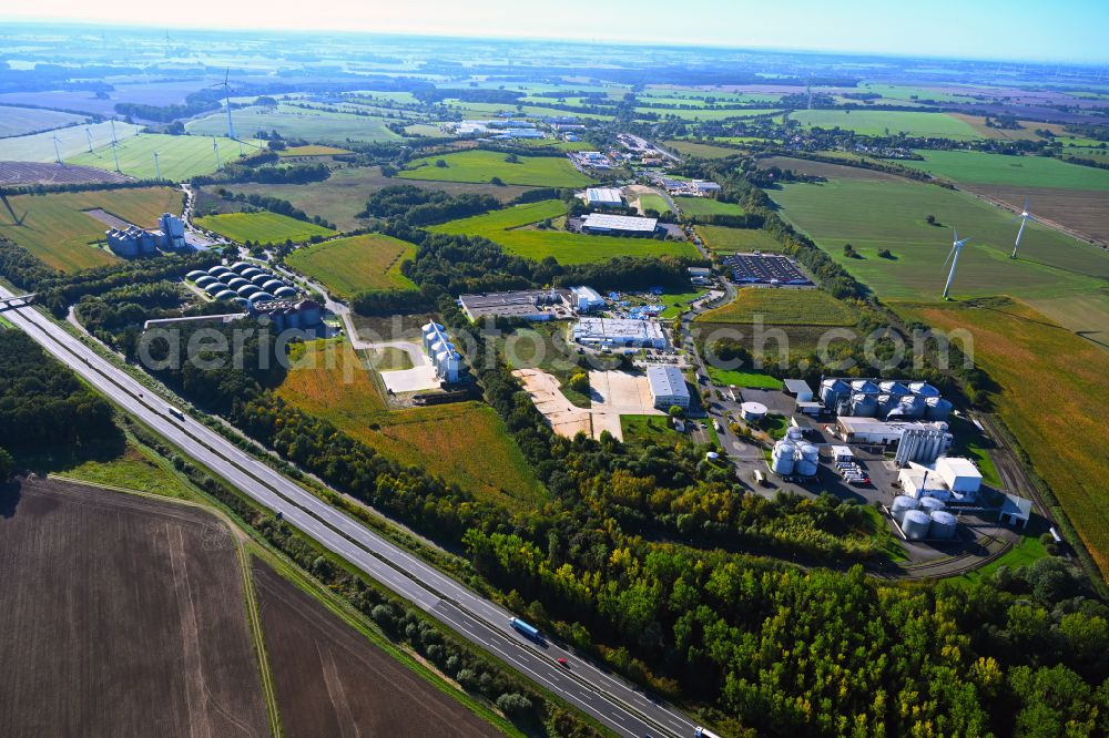Aerial photograph Falkenhagen - Bio- diesel storage tank system of in Industrie- and Gewerbegebiet Am Huenengrab in the district Falkenhagen in Pritzwalk in the state Brandenburg, Germany