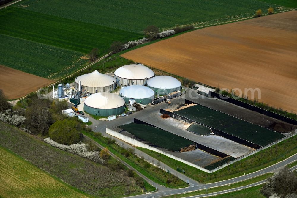 Eggolsheim from above - Biogas storage tank in biogas park of Bioerdgas Eggolsheim GmbH in Eggolsheim in the state Bavaria, Germany