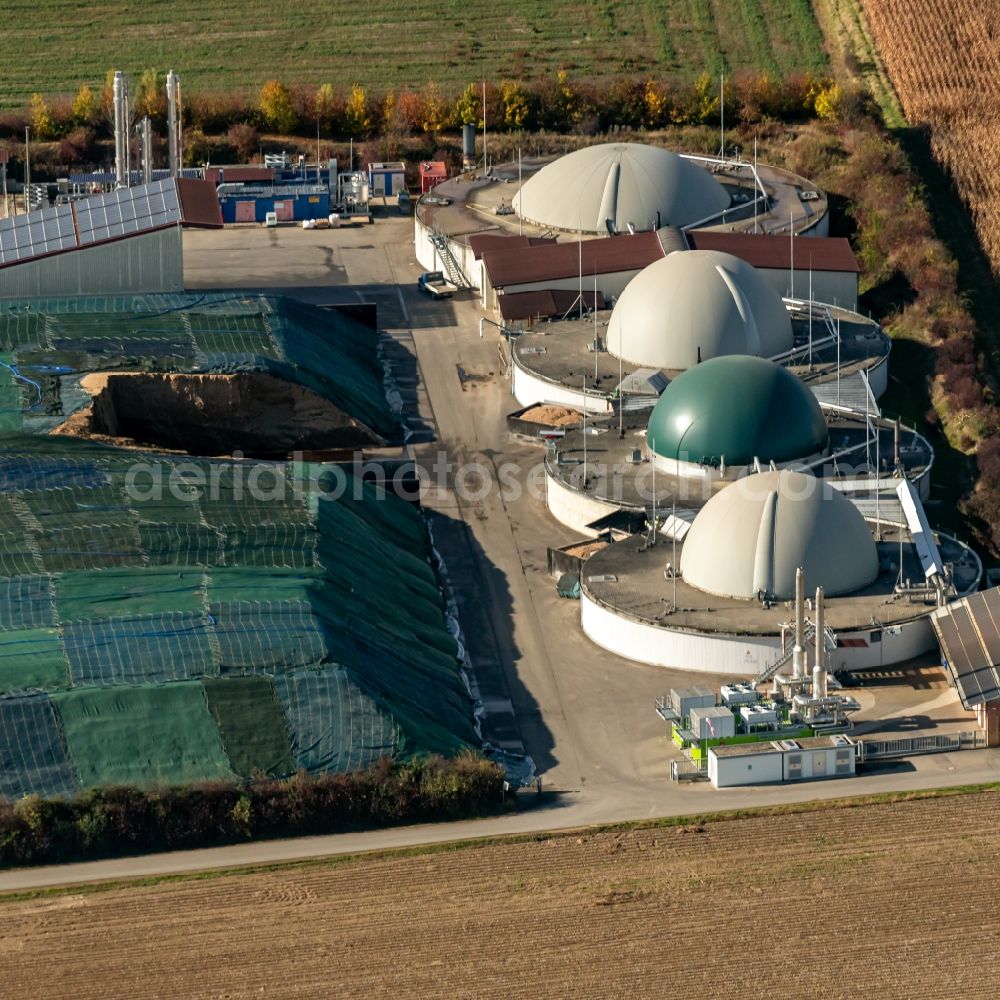 Forchheim from the bird's eye view: Biogas storage tank in biogas park of Binder Biogasanlage GmbH in Forchheim in the state Baden-Wuerttemberg, Germany
