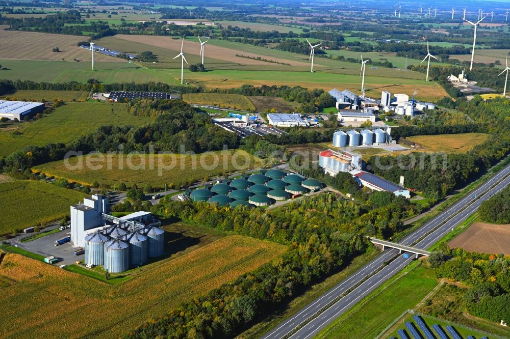 Aerial photograph Gerdshagen - Biogas storage tank in biogas park of ForFarmers GmbH in Gerdshagen in the state Brandenburg, Germany