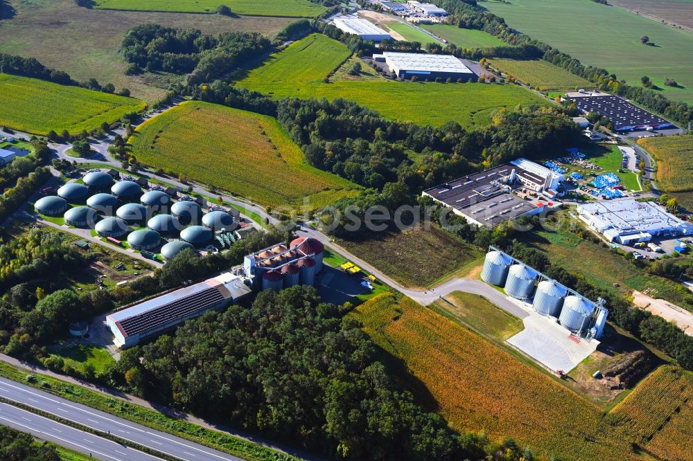Aerial image Gerdshagen - Biogas storage tank in biogas park of ForFarmers GmbH in Gerdshagen in the state Brandenburg, Germany