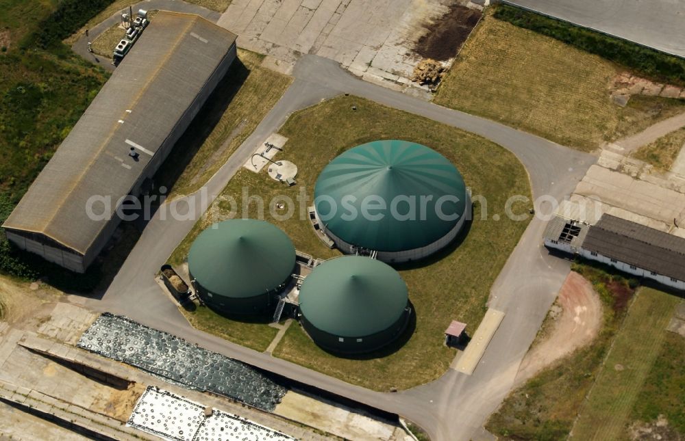 Kelbra (Kyffhäuser) from above - Biogas storage tank in biogas park of Biogas GmbH Am Kyffhaeuser in Kelbra (Kyffhaeuser) in the state Saxony-Anhalt, Germany