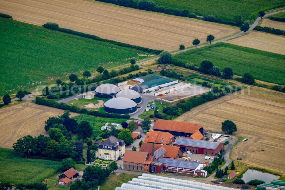 Aerial image Lüdinghausen - Biogas storage tank in biogas park on street Ascheberger Strasse in Luedinghausen in the state North Rhine-Westphalia, Germany