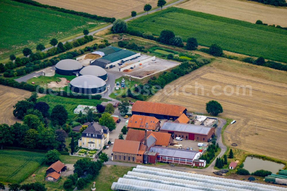 Aerial photograph Lüdinghausen - Biogas storage tank in biogas park on street Ascheberger Strasse in Luedinghausen in the state North Rhine-Westphalia, Germany