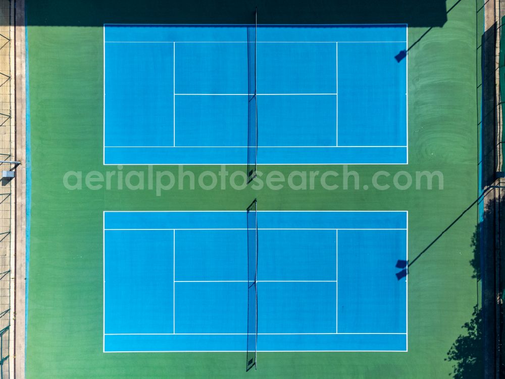 Aerial photograph Gloucester - Blue colored tennis sports complex on street Whittle Way in Gloucester in England, United Kingdom