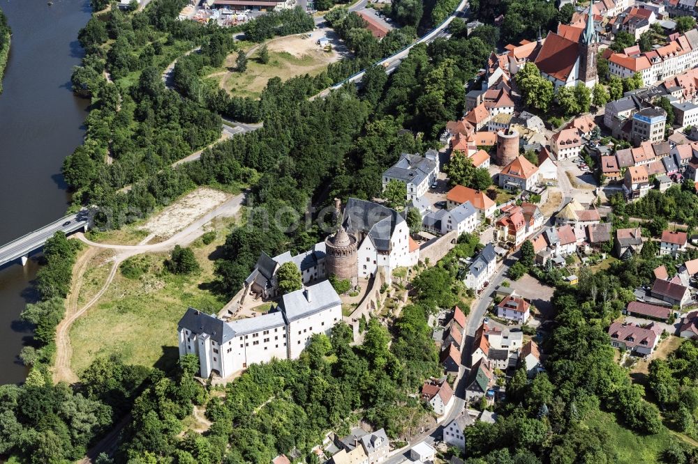 Leisnig from above - View of the castle Mildenstein in Leisnig in Saxony. The castle, which was built in the 10th Century, is the property of the Free State of Saxony and is administered by the state enterprise State Palaces, Castles and Gardens of Saxony. The hill fort has been used since 1890 as a museum by the Leisniger history and ancient society