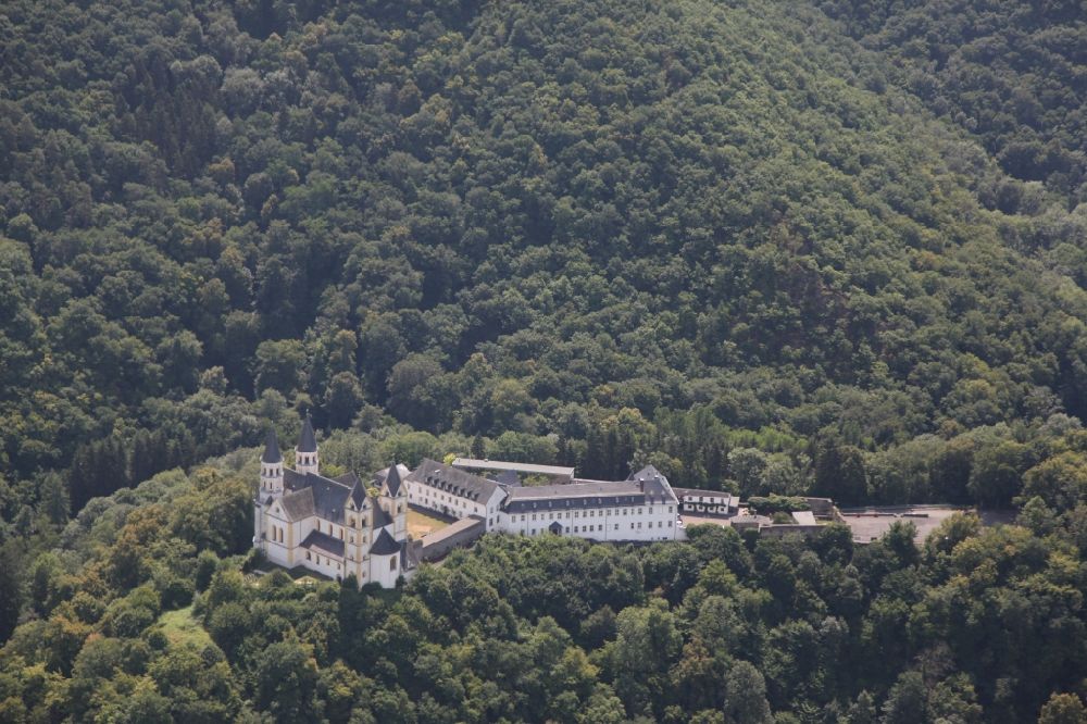 Aerial image Obernhof - View of the monastery Arnstein near Obernhof in the state of Rhineland-Palatinate. The building is a former Premonstratensian abbey, now a convent of the Congregation of the Sacred Hearts of Jesus and Mary (SSCC), which also is called Arnsteiner Patres and is in charge of a youth center there