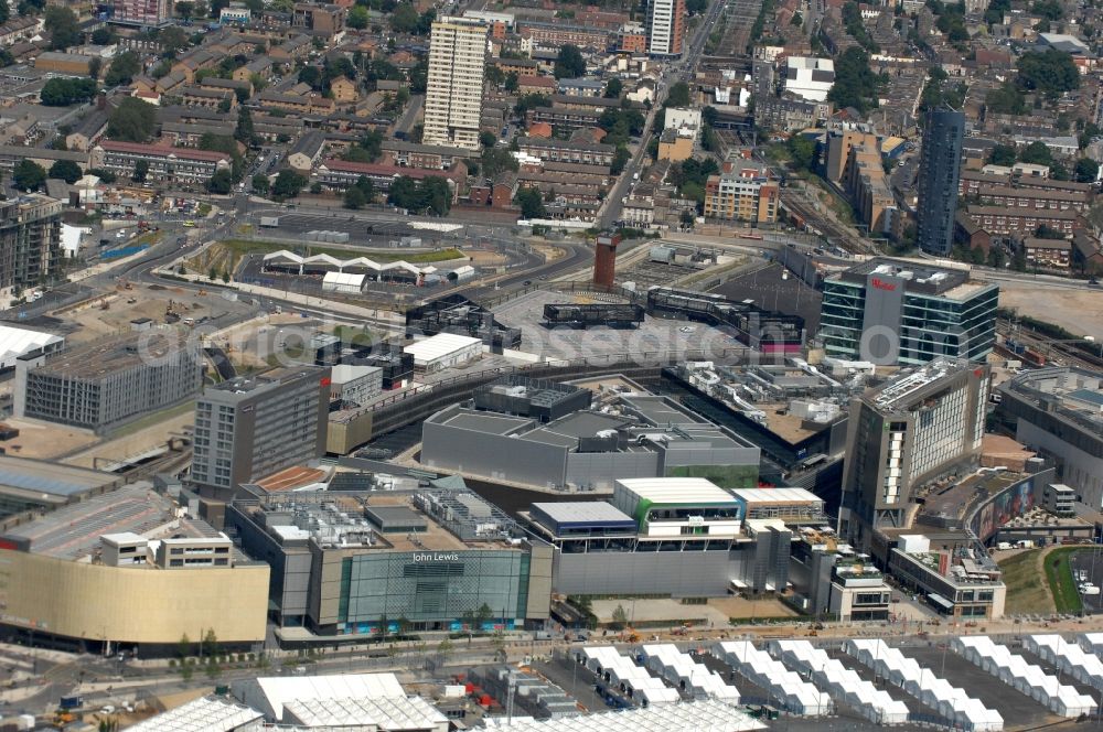 Aerial image London - View of the village Stratford in the London Borough of Newham. Besides the importance as a shopping center, the central Olympic Park for the 2012 Olympic Games was built in Stratford
