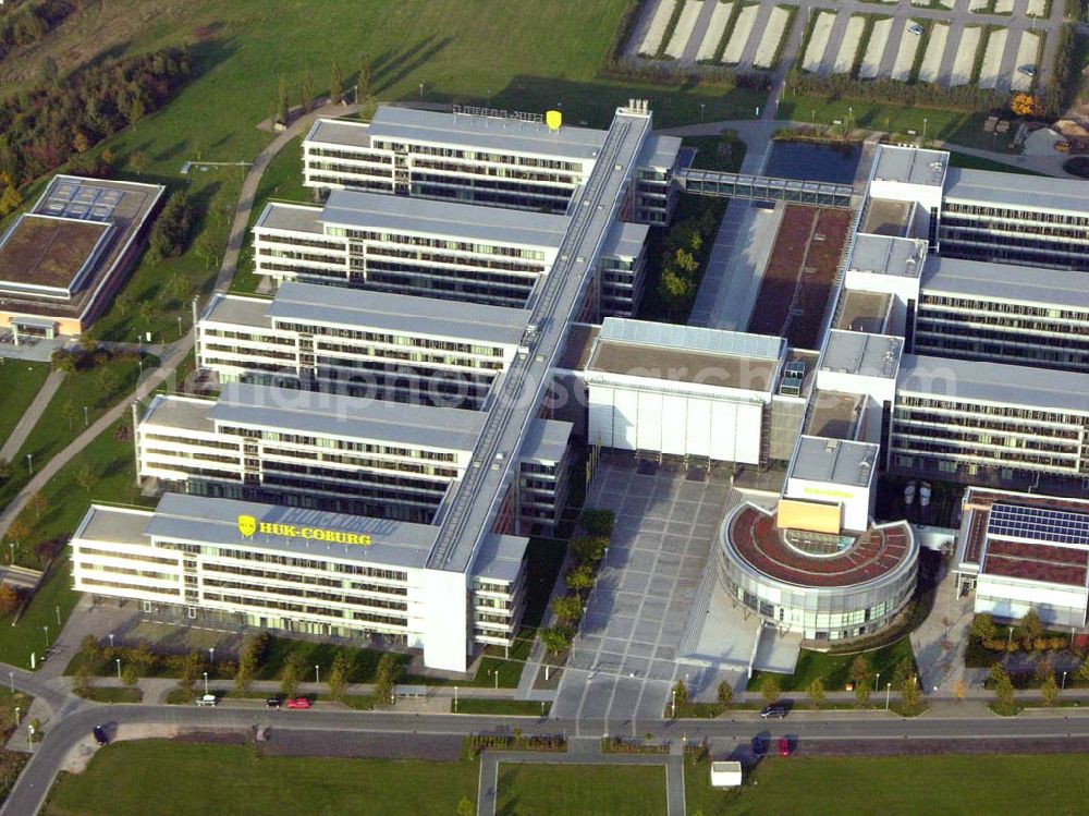 Aerial image Coburg / Bayern - Die Zentrale der HUK-COBURG Versicherungsgruppe. Hausanschrift: Bahnhofsplatz, 96450 Coburg, Postanschrift: 96444 Coburg, Telefon: 09561/96-0, Fax: 09561/96-3636, E-Mail: info@huk-coburg.de