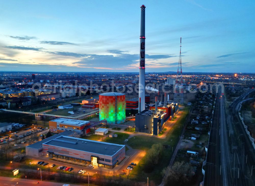 Halle (Saale) from the bird's eye view: Power station plants of the combined heat and power station - regional heat on Dieselstrasse in Halle (Saale) in the state Saxony-Anhalt, Germany