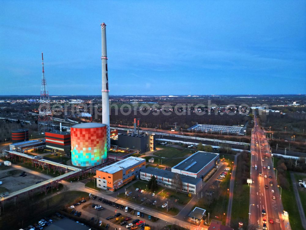 Halle (Saale) from above - Power station plants of the combined heat and power station - regional heat on Dieselstrasse in Halle (Saale) in the state Saxony-Anhalt, Germany