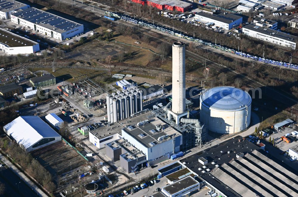 Aerial photograph München - Power station plants of the combined heat and power station - regional heat on street Am Nordring in the district Freimann in Munich in the state Bavaria, Germany