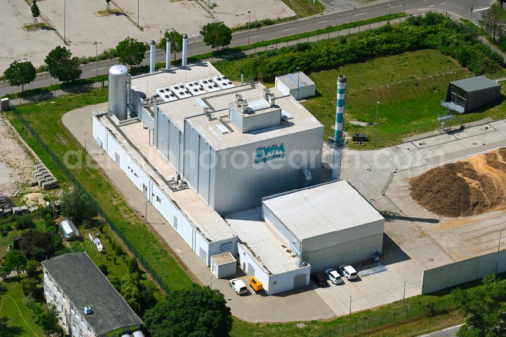Magdeburg from the bird's eye view: Power station plants of the combined heat and power station - regional heat of SWM on street Maelzerstrasse in the district Brueckfeld in Magdeburg in the state Saxony-Anhalt, Germany