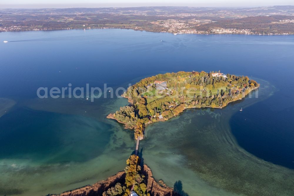 Konstanz from above - Island area Mainau with the village center in Konstanz in the state Baden-Wurttemberg, Germany