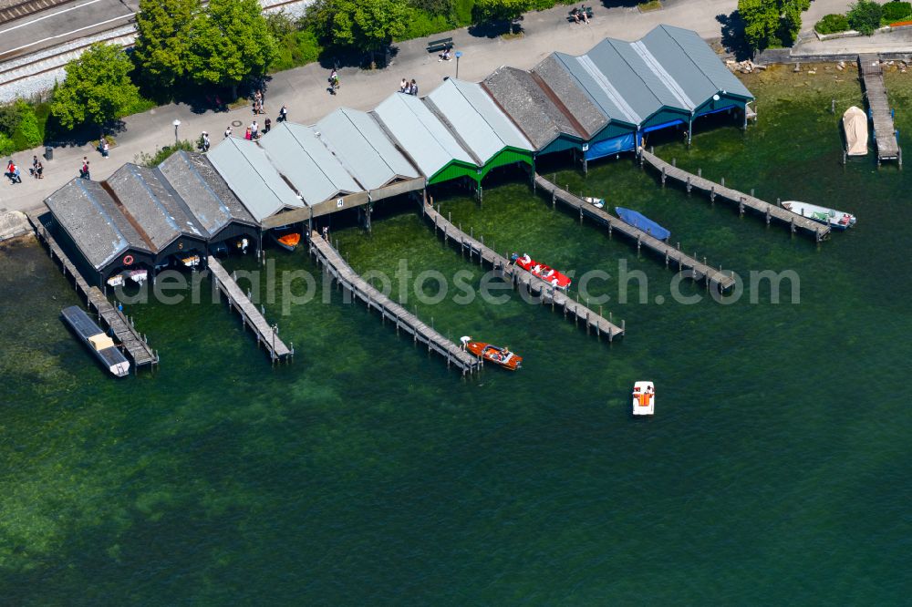 Aerial image Starnberg - Boat House ranks with the recreational marine jetties and boat mooring area on the banks of Starnberger See in Starnberg in the state Bavaria, Germany