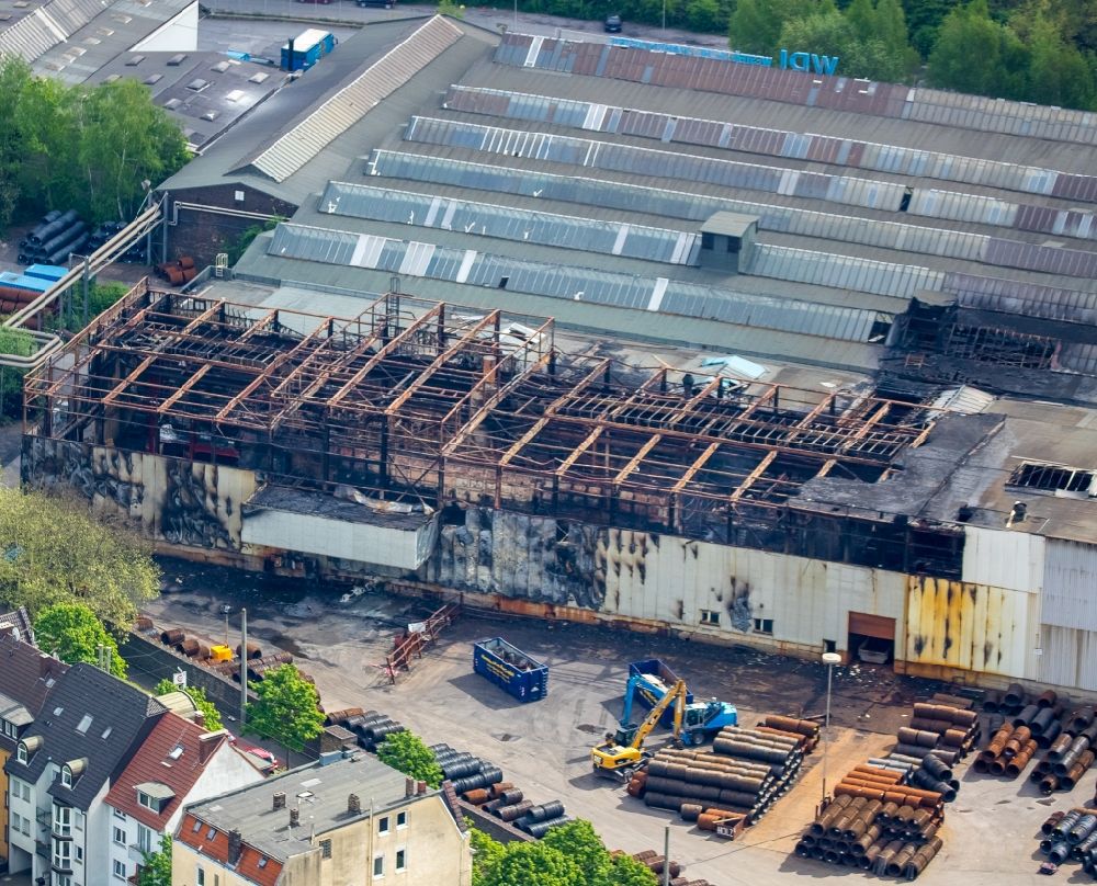 Hamm from above - Dismantling the Fire Ruin the buildings and halls of the WDI - Westfaelische Drahtindustrie GmbH in Hamm in the state North Rhine-Westphalia, Germany