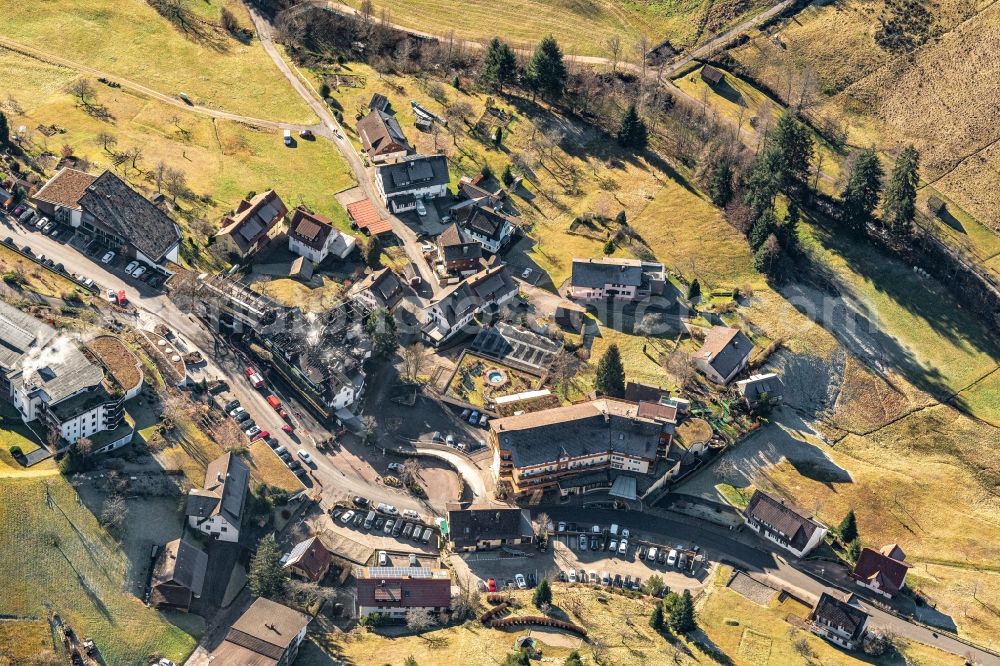 Baiersbronn from the bird's eye view: Fire- Ruins Gourmet Restaurant Traube Tonbach in Baiersbronn in the state Baden-Wurttemberg, Germany